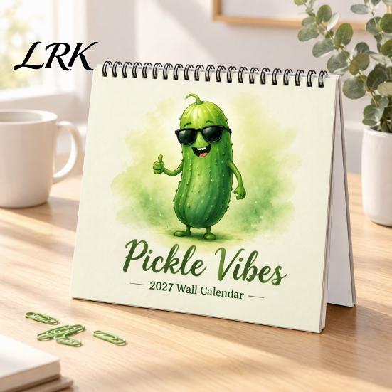Unique Gift for Friends Pickle Wall Calendar 2027, Funny Pickled Cucumber Illustrations 12 Daily Schedule Planner Month Planner, Spiral Bound Hanging