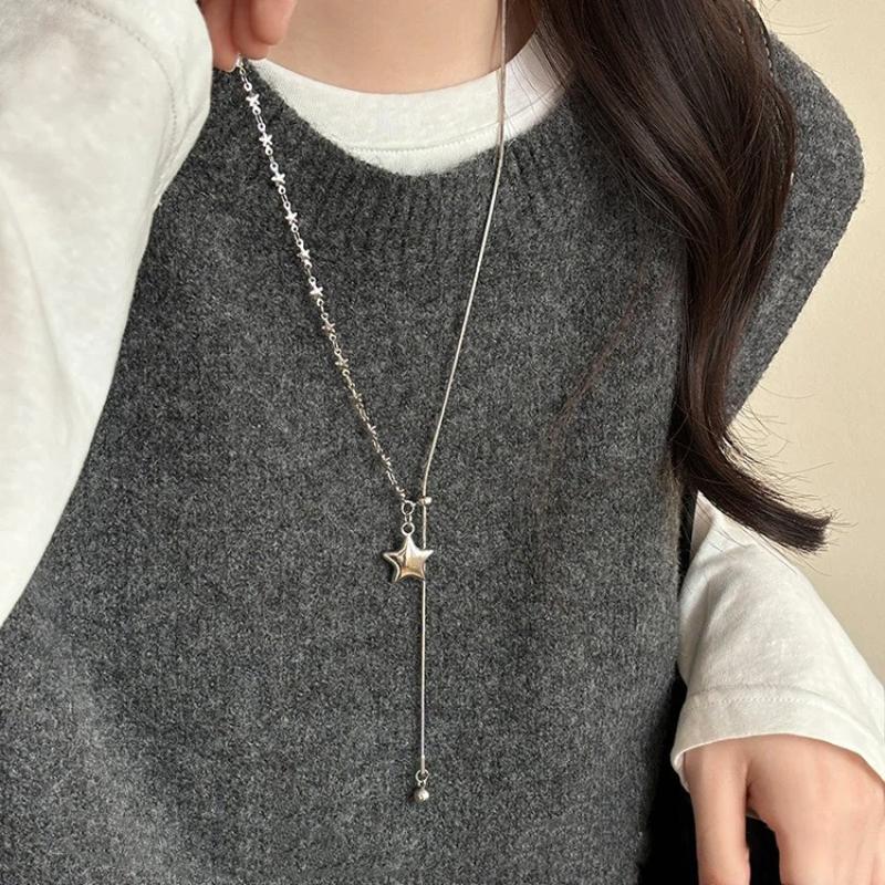Graduation Gift Jewelry for Women Silver Asymmetrical Star Pendant Adjustable Snake Chain Dainty Necklace