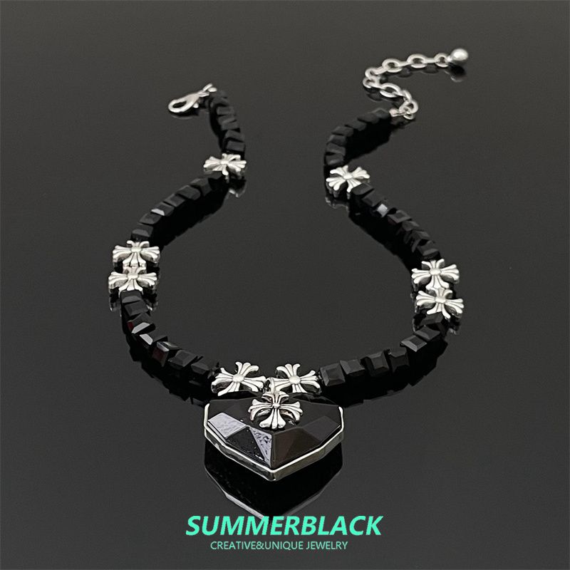 

Sweet Cool Gyaru Style Black Love Beaded Necklace Women s Choker Choker Necklace Accessories High-Grade Jewelry Black Heart Beaded Necklace