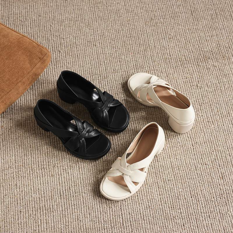 Krazing Pot Mikrofaser Mode Dicke Mittlere Absätze Peep Toe Schuhe Europäisches Design Sommer Größe 43 Größe 42 Plateau Damen Sandalen