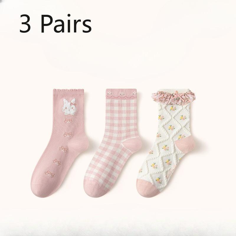 3-pair Set of Autumn-winter Elegant Women's Soft Stockings in A Rustic Style, Mid-length Cotton Stockings.