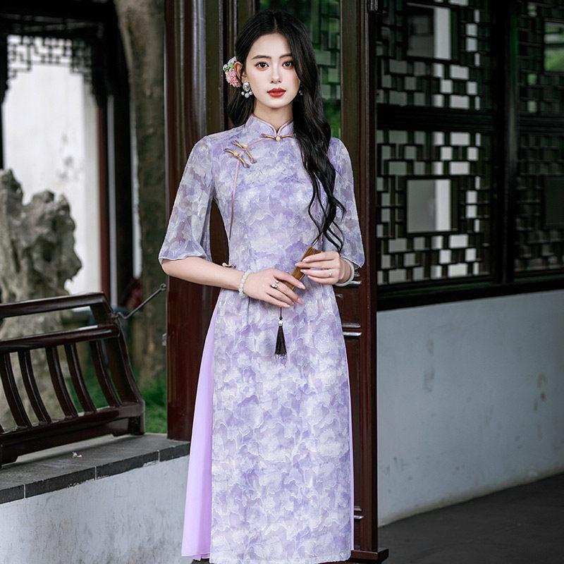 Aodai National Style New Chinese Suzhou Cheongsam Improved Young 1011 New Women's High-end Dress Spring and Summer