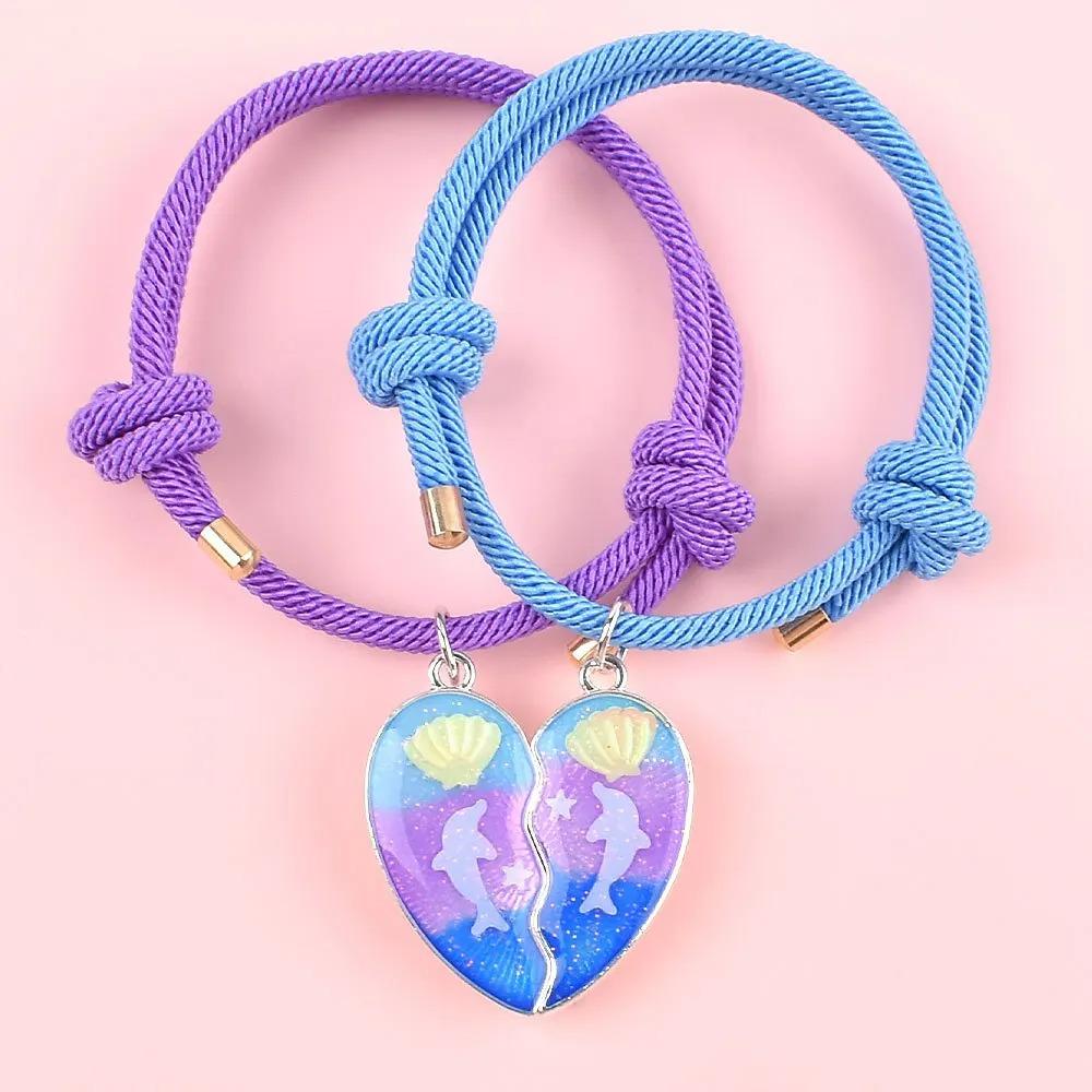 2Pcs Heart-shaped Stitching Bracelet Magnet Pendant BFF Friendship Handmade Weaved Jewelry Birthday Gifts for Kids Women 2026