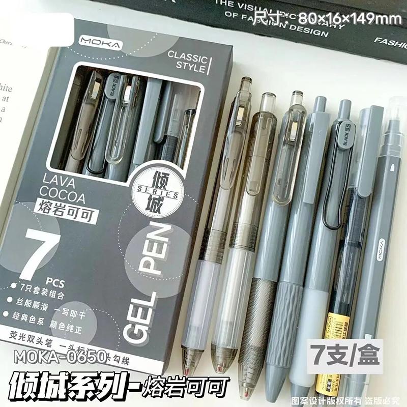7Pcs Quick-Drying Ink Gel Pen Highlighter Pen Set Student Tip Ballpoint Pen Writing Tools For School Stationery Office Supplies