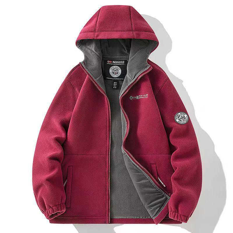 Mens Fleece Jacket Winter Warm Thick Double Layer Hooded Casual Outdoor Coat Plus Size