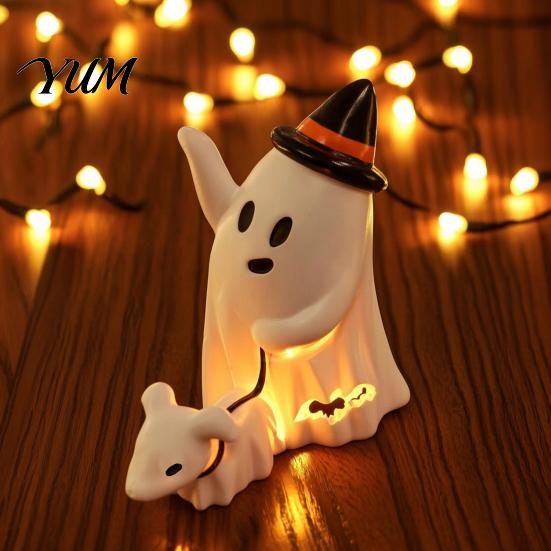 Hollow Bat Ornament Cute Ghost Walking Dog Statue, Halloween Indoor Resin Figurine for Tabletop Mantel Shelf Home Party Decoration Unique Souvenir