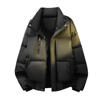 Men's Stand Up Collar Leather Down Jacket Duck Down Bread Jacket Solid Color Thick Warm Winter Coat