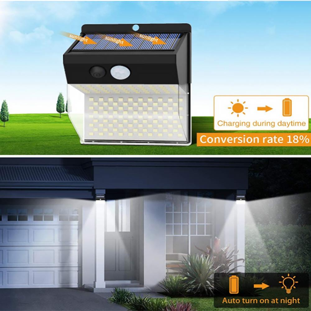 Lampe solaire d'extérieur 172 LED ultra lumineuse, 3 modes d'éclairage, détecteur de mouvement, grand angle de 270°, éclairage de sécurité
