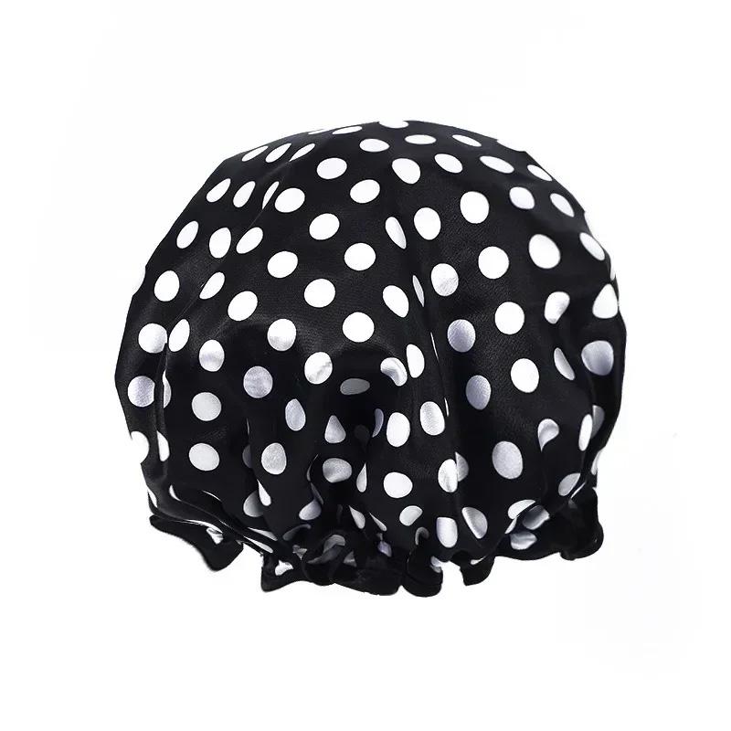 

1PC Waterproof Shower Cap Leopard Print Double Layer Elastic Shower Hair Cover Reusable Wave Point Shower Cap Bathroom Supplies чёрный