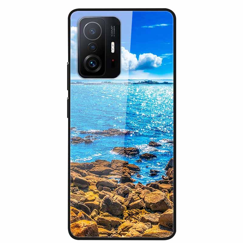 Case For Xiaomi 11T Pro Glass Hard Tempered Glass PC Phone Cover For Xiaomi Mi 11T 11 T Pro Shockproof Landscape Cute Capa Coque