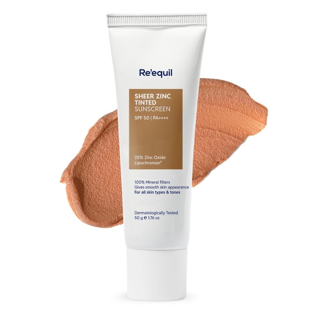 

RE EQUIL Sheer Zinc Tinted Sunscreen, 100% Mineral-Based Sunscreen UVA, UBV, & IR Protection, Water Resistant With SPF 50 PA+++ For All Skin Typ