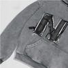 Retro 3D printed NY letter hooded sweater, street trendy brand loose fashion design top
