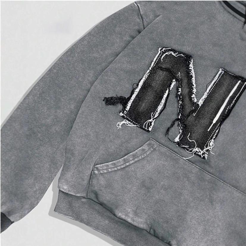 Retro 3D printed NY letter hooded sweater, street trendy brand loose fashion design top