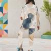 Girls Abstract Printed Round Neck Long Sleeve Top And Fitted Pants Two Piece Set