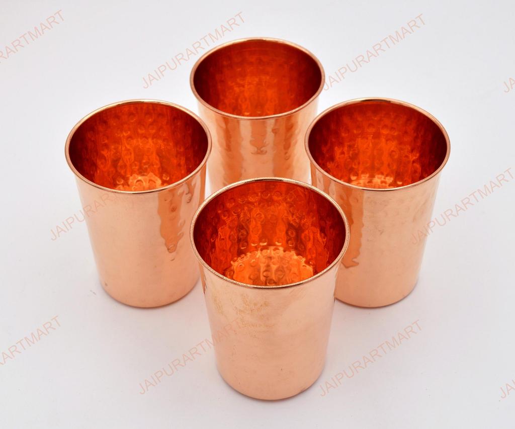 Pure Copper Hammered Glass for Drinking Water Set of 4