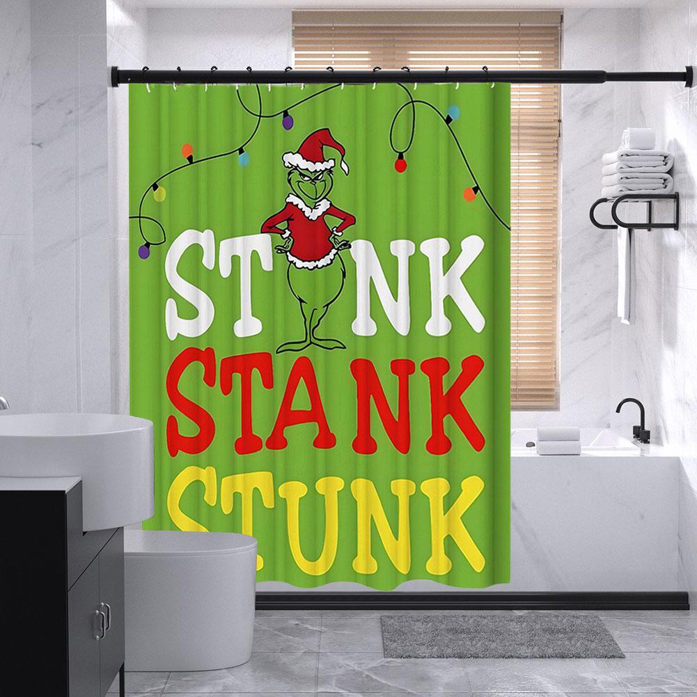 Christmas Snowman Shower Curtains Green W/Non-Slip Rugs Toilet Lid Cover Bath Mat Shower Curtain Set Home Bathroom Curtain Decor