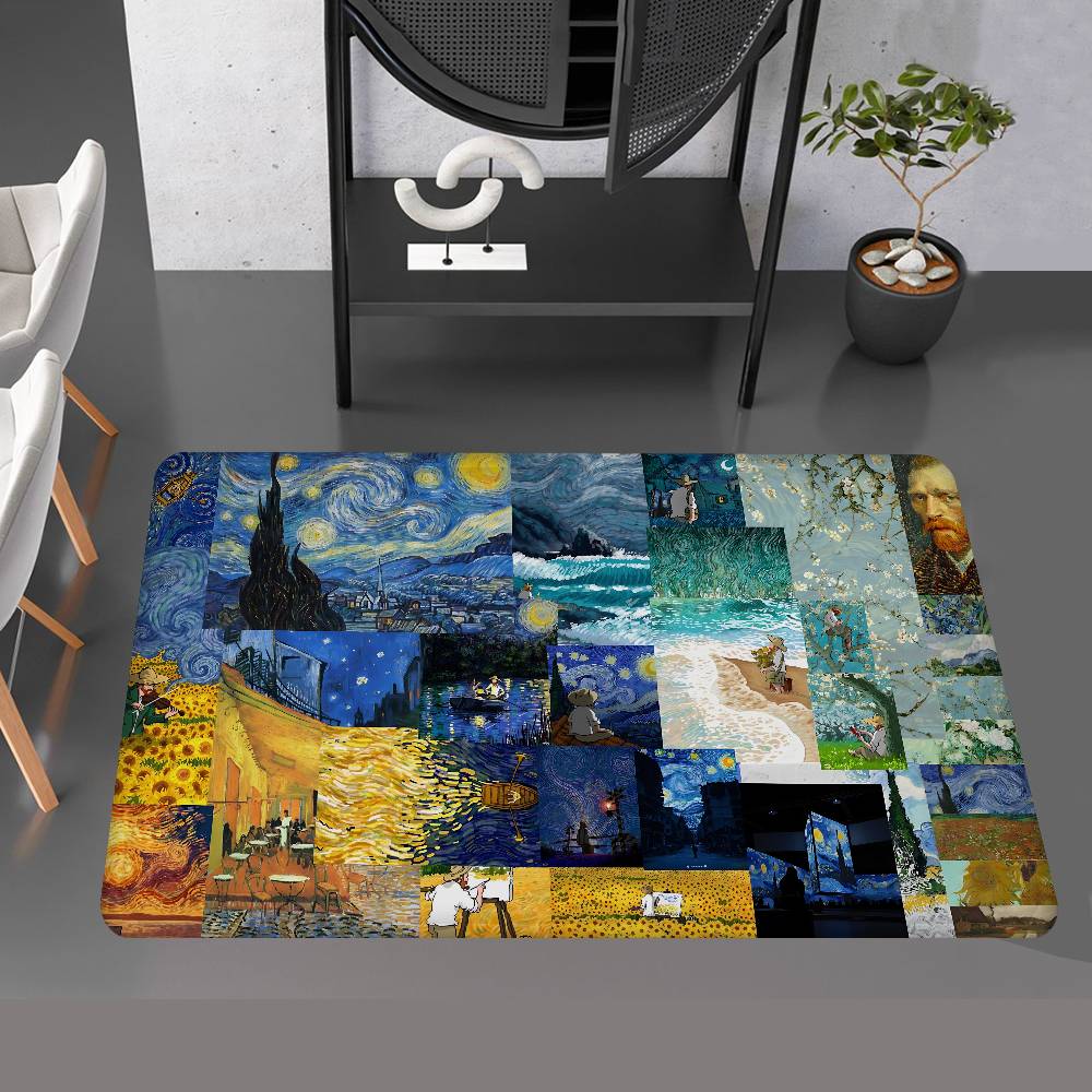 World Famous Painting Art Category Floor Mat Retro Multiple Choice Living Room Kitchen Rug Non-Slip Modern Home Decor