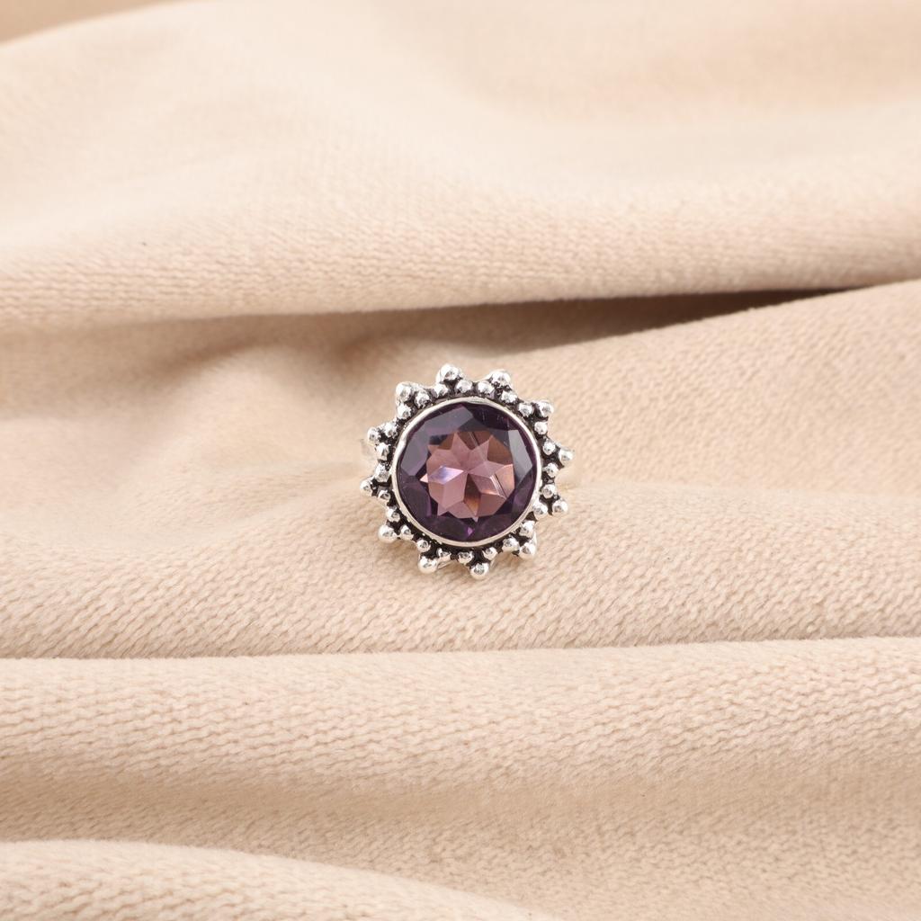 925 Sterling Silver African Amethyst Gemstone Handmade Jewelry Ring For Wedding RR-7-5