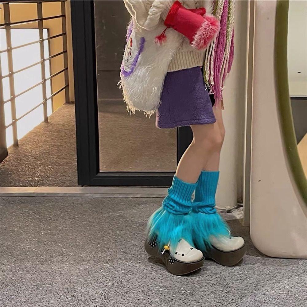 Avec Guêtres à Bordure en Fourrure Tricot Côtelé Manchettes de Bottes Chauffe-Pieds Chauds Femmes Filles