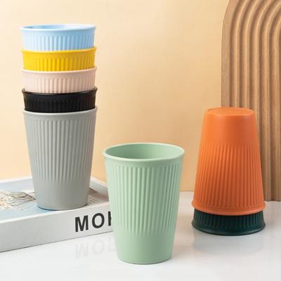 Wheat Straw Stripe Couple Water Cups 4Pcs Multi-Functional Milk Coffee Mug Household Plastic Mouthwash Cup Drinking Accessories