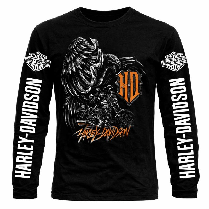 Harley Davidson Herren Langarm Kurzarm T-Shirt, 100% Baumwolle, S bis 6XL S black
