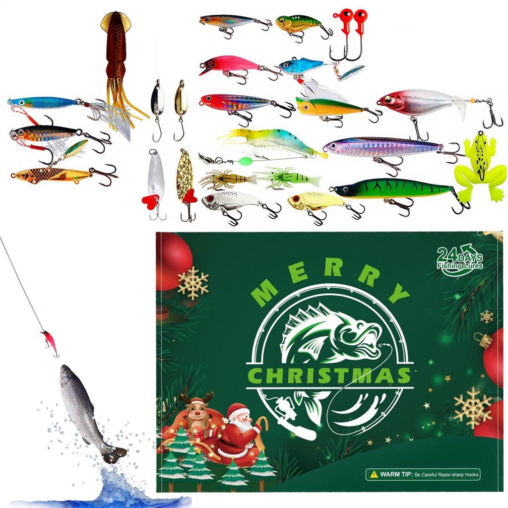 Fishing Countdown 24 Days Christmas Calendar Advent Realistic Lures Set For Freshwater Saltwater Fisherman Adult Men Teen Boys