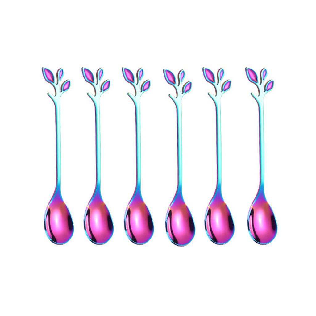 6pcs Leaves scoop ice cream dessert spoon creative contracted stainless steel