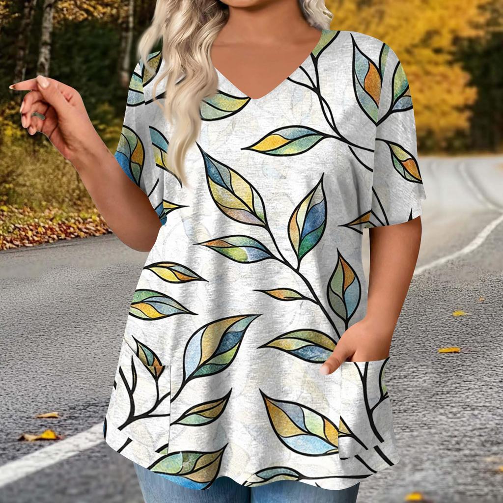 Women's Fashion Plus Size Printed Short Sleeve Blouse For Elegant Commuting And Casual Wear