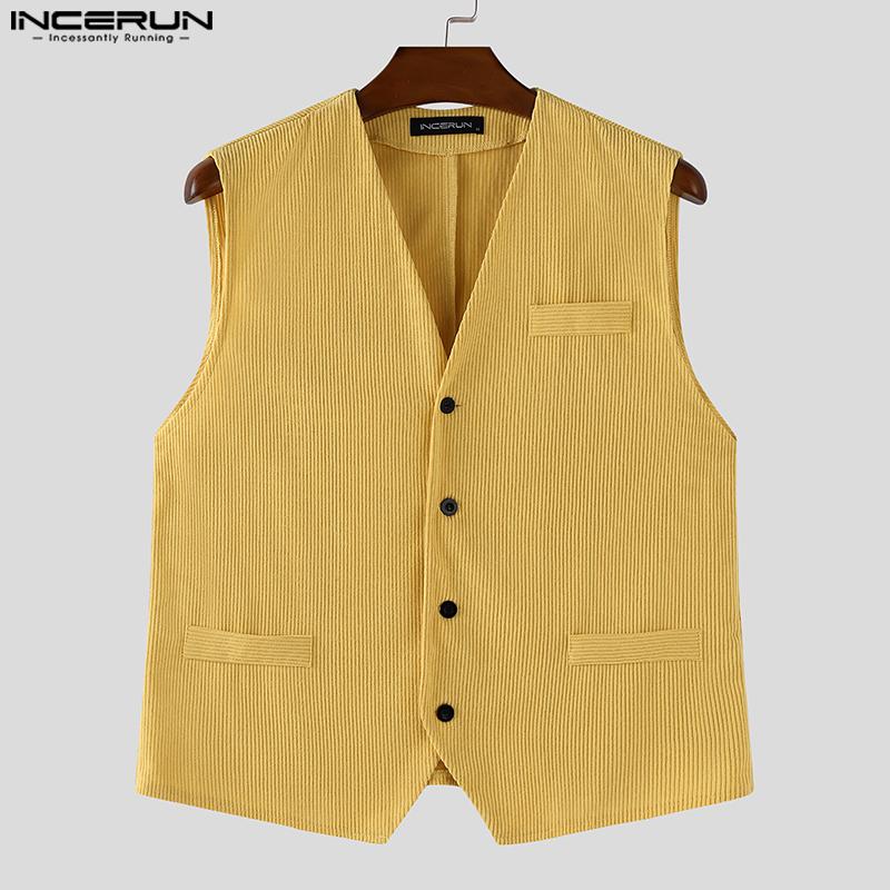 INCERUN Autumn Men Corduroy Sleeveless Waistcoat and Long Pants Outfits Sets