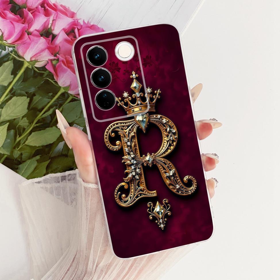 Transparent For Vivo S16 V2244A Case For Vivo S16 Pro V2245A Cover Luxury Crown A-Z Letters 2D Flat Pattern Soft Phone Casing