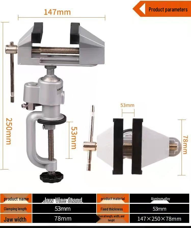 Multifunctional Aluminum Vise & Drill Bracket: Rotating Bench Vise, Mini Hand Drill, Electric Grinder Holder
