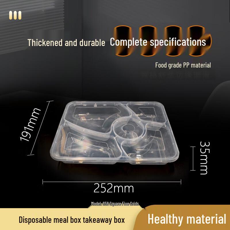 Disposable 1050ml 5-Compartment Takeout Food Containers