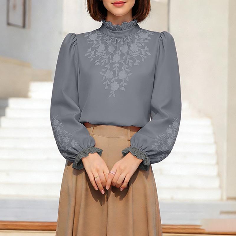 ZANZEA Women Casual Stand Collar Long Sleeve Print Blouse