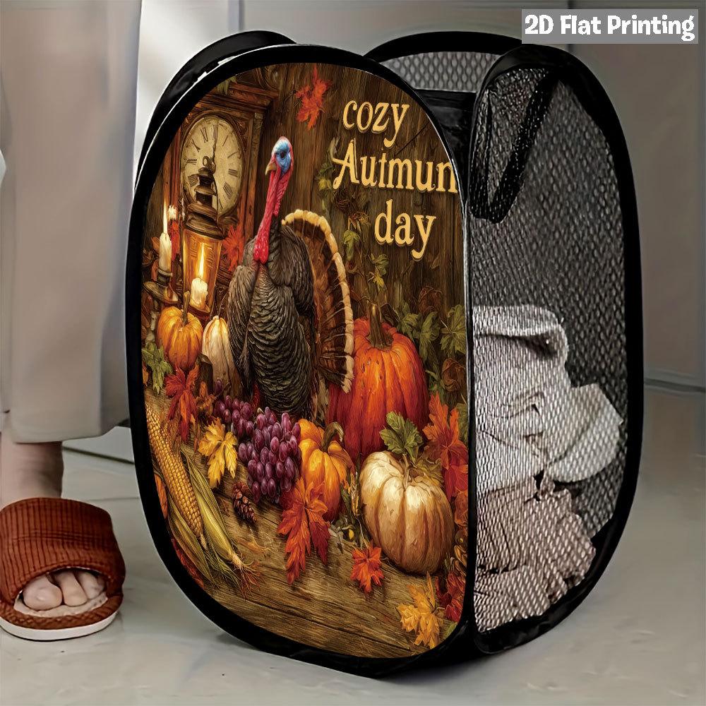 1Pcs Autumn Sunflower Pumpkin Series 3 Pop-Up Laundry Hamper Expandable Mesh Hamper Basket for Room Bedroom Bathroom Organization Contemporary Storage