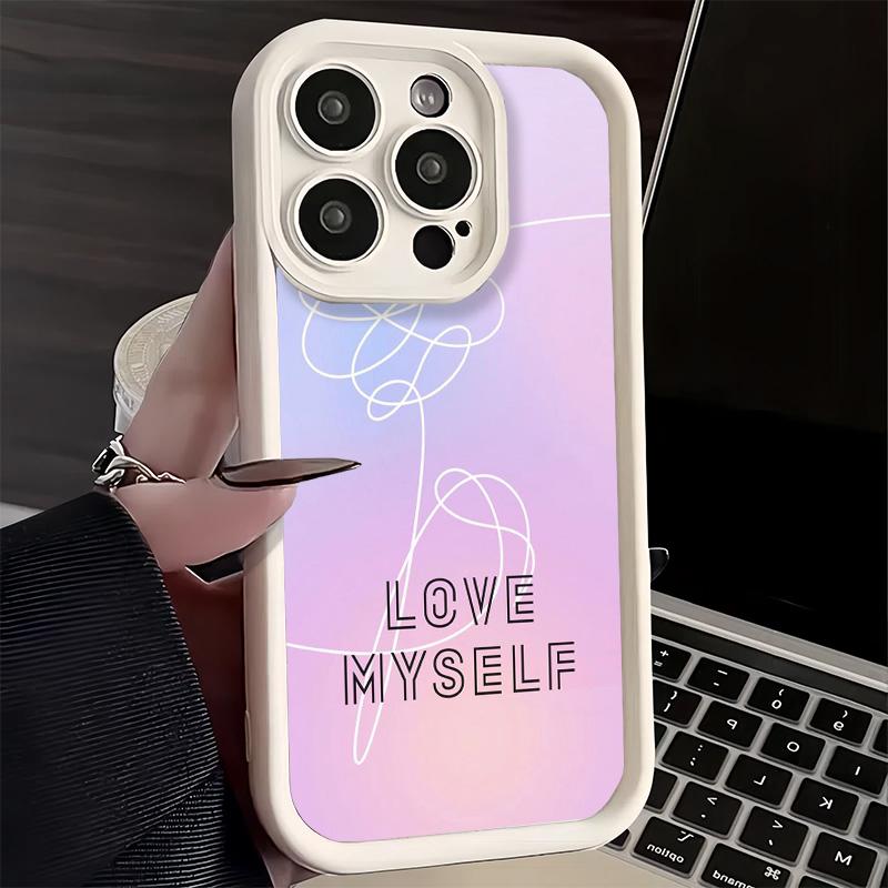 Phone Case for iPhone 17 Air 16E 15 16 Pro Max Love Yourself Flower Heart Line Kpop Cover 14 Plus 13 12 Mini Soft Shell Silicone