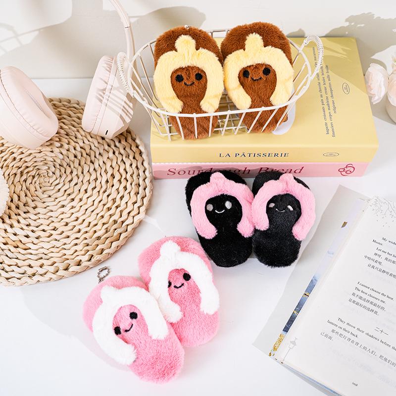 Cute Cartoon Beach Slipper Plush Keychain Doll Bag Pendant Charm Toy For Kids