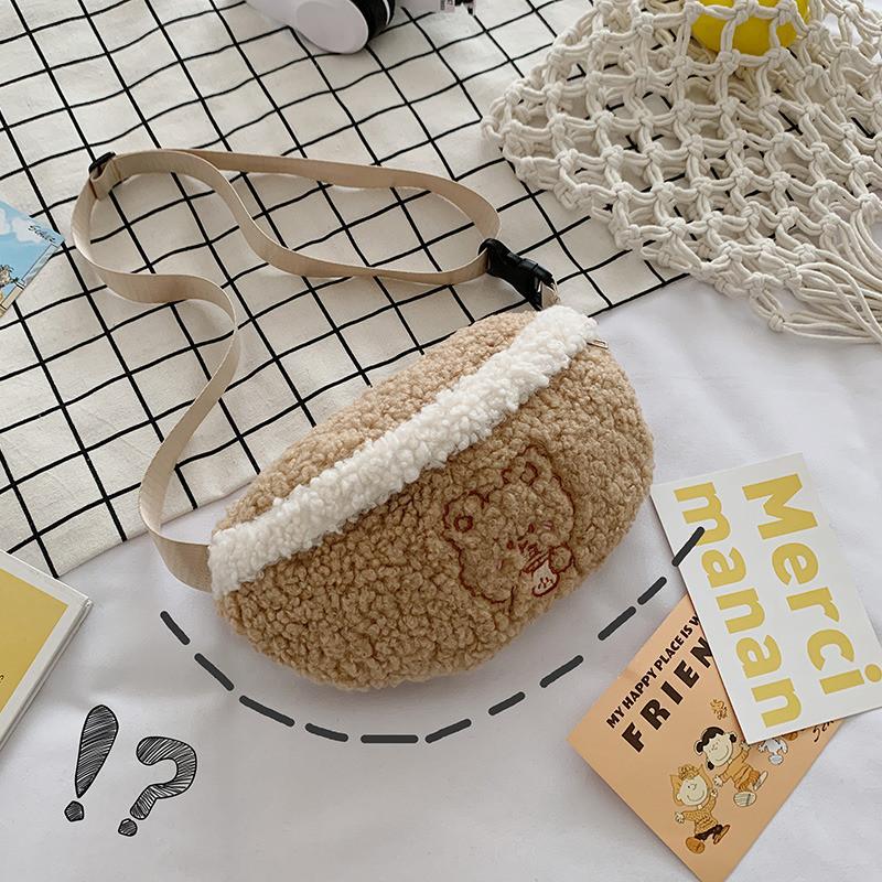 Plush Cartoon Shoulder Bag For Women With Embroidery And Phone Pocket