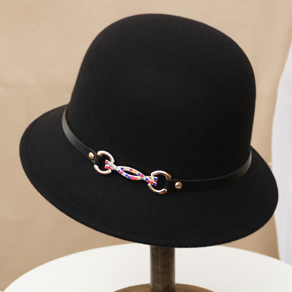 Hat Women's Autumn and Winter Wool British Thermal Basin Hat Foreign Style Short Brim Show Small Face Foldable Bucket Hat Tide