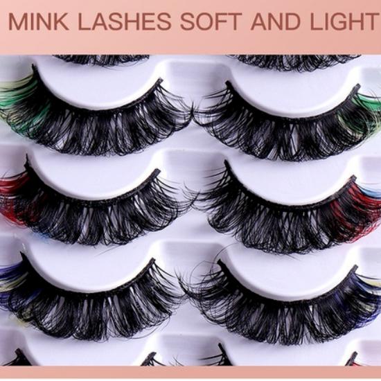 7 Pairs of Colored Hair-fried False Eyelashes with Multi-layer Thick Cross Mink Fur Lashes Mink Individual Lashes Extension Eyelashes Extension Kit