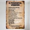 Vintage Rusty Metal Sign '8 POWERFUL WORDS' Distorted Words Inspirational Retro Wall Decor for Home Bar Man Cave Cafe Art Aged C