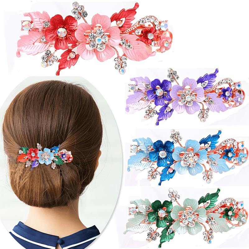 1 Handcrafted Painted Hair Clip | Elegant Alloy Floral Hairpin with Rhinestones and Baked Paint Finish