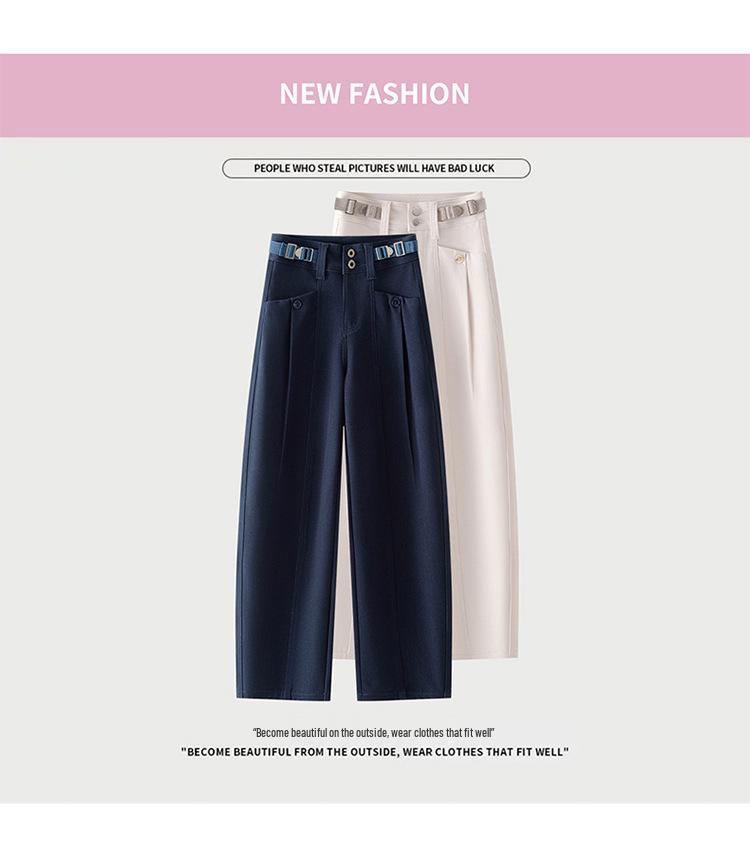 Women's High-Waist Curved Knife Pants - Spring/Autumn 2026, Slimming, Versatile, Straight-Leg, Niche Design.