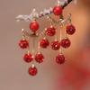 Red Pearl Diamond Ball Back Hanging Stud Earrings Women'S Two-Wear Design Versatility Earrings