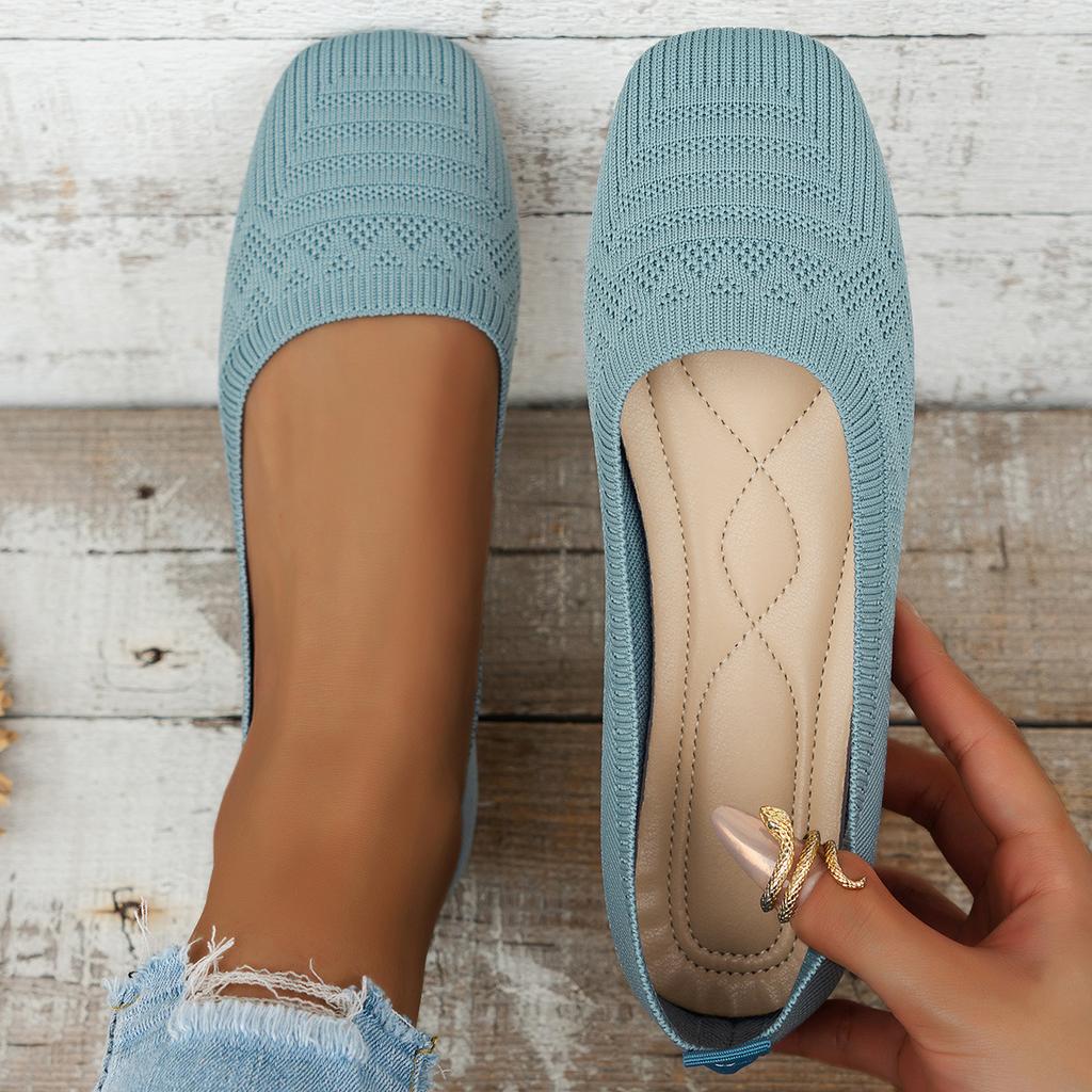 Square-toe Flat Knitted Shoes, Comfortable and Convenient Solid-color Women's Single Shoes 2026