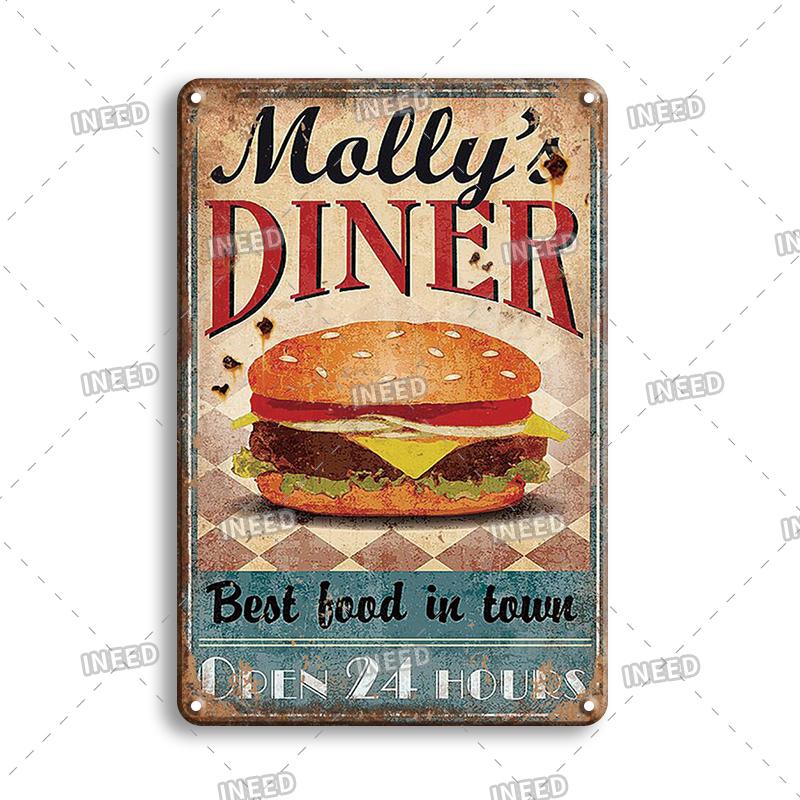 INEED Vintage Decor Fast Food Breakfast Lunch Tin Sign Wall Posters Metal Sign Art Plate Kitchen Decorative Plaque Metal Decor