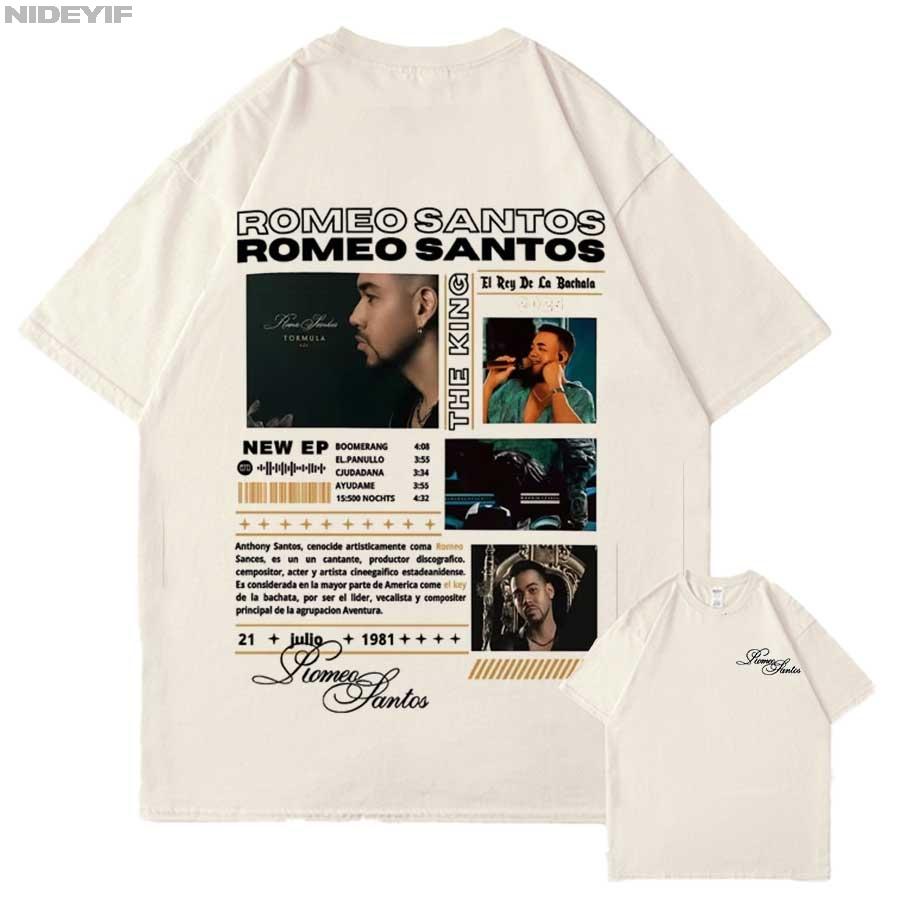 T-shirt Rapper Romeo Santos The King Tormula Tour 2025 per Unisex Donna Hiphop Streetwear Top Oversize 100% Cotone T-shirt RS1