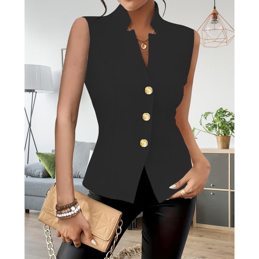 Women's Fashion Solid Color Commuting Button Vest Vest Top