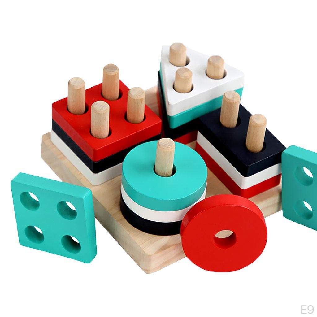 Wooden Stacking Toys Building Geometric Stacker Toddler Learning Educational