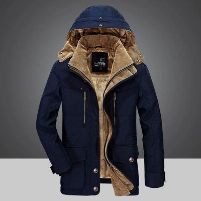 Winter Men's Mid-length Cotton-padded Coat, Velvet Thickening, Middle-aged and Older Cotton-padded Coat, Large-size Multi-pocket Old Cotton-padded