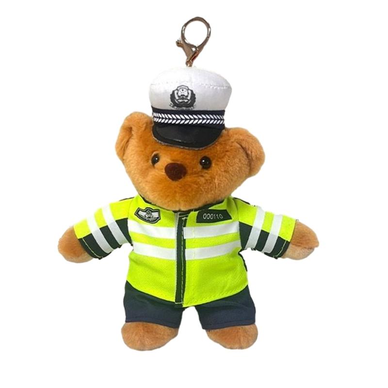 Plush Bear Charm Keychain Lovely Animal Police Backpack Handbag Charm Pendant